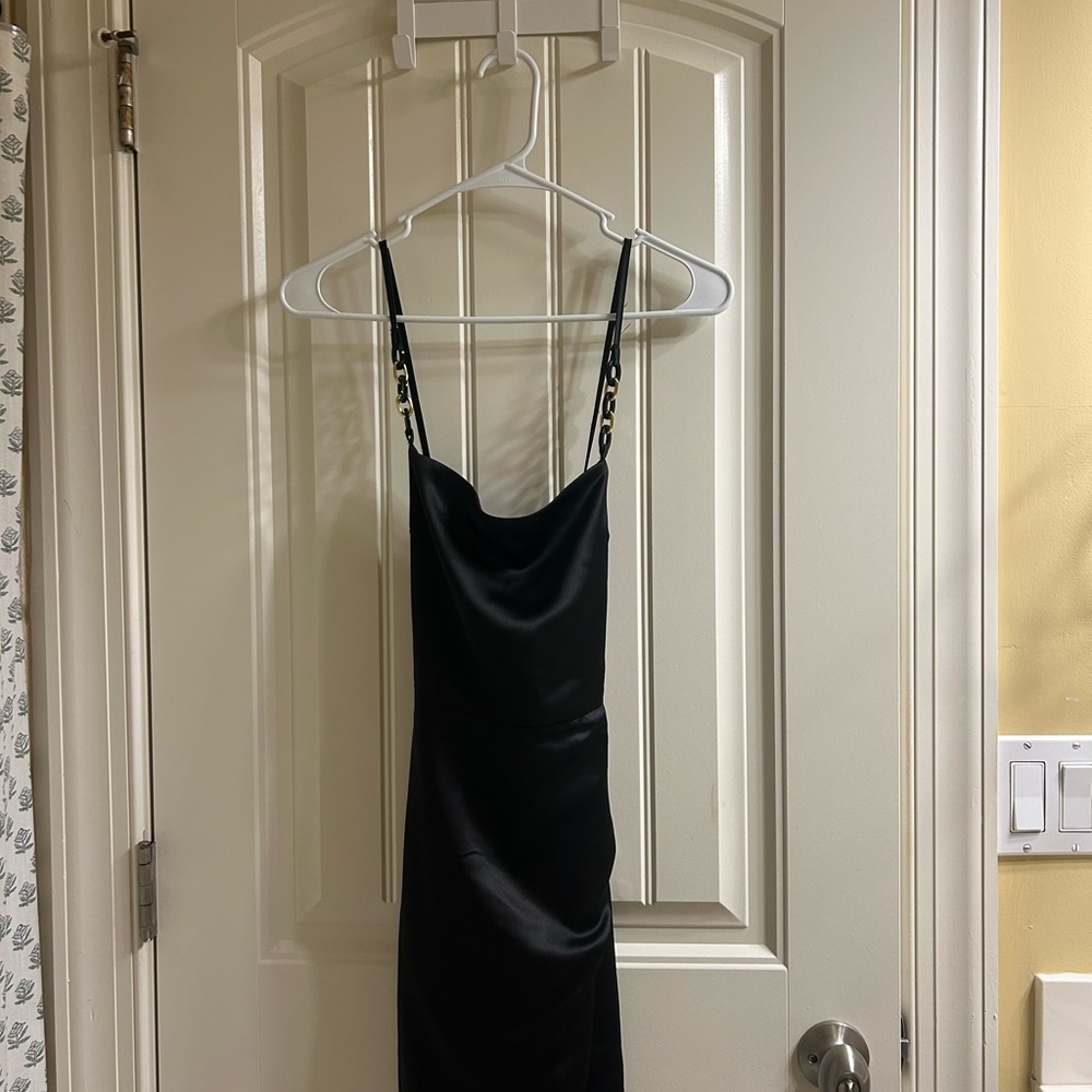 Zara Black Slip Midi Dress with Spaghetti Straps
